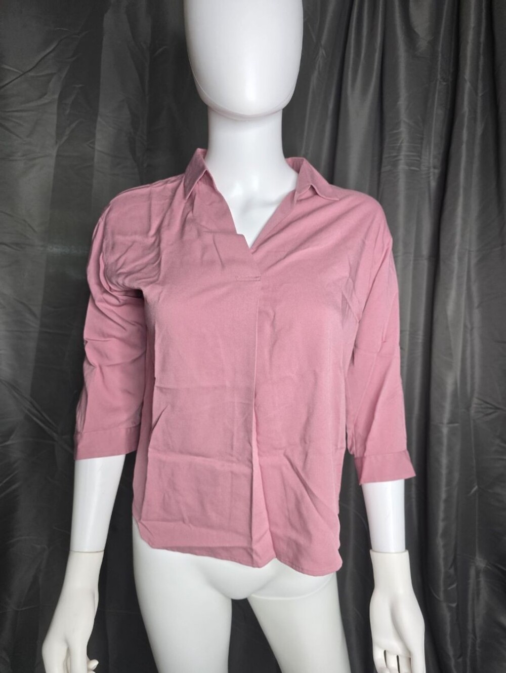 Uniqlo Dusty Pink V-Neck Collared Blouse